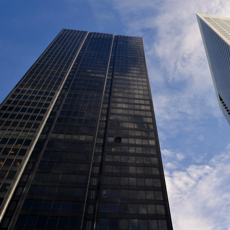corporate skyline glass building finance